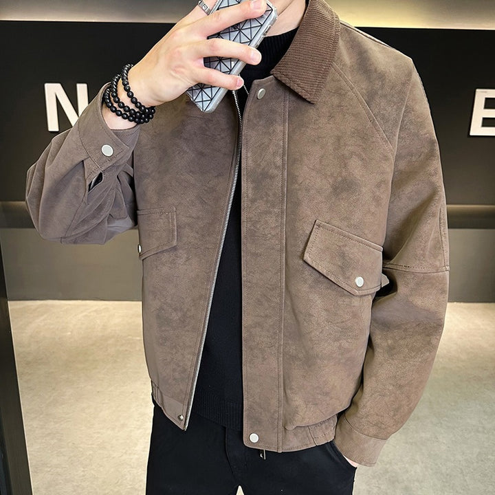 Herren Oversize Velours‑Optik Übergangsblouson mit Hemdkragen, Reißverschluss & elastischem Saum Echoarchiv
