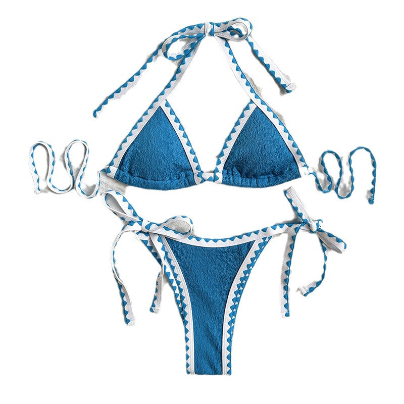 Damen Triangel-Bikini mit verspielten Bindebändern und feiner Struktur Echo Archiv