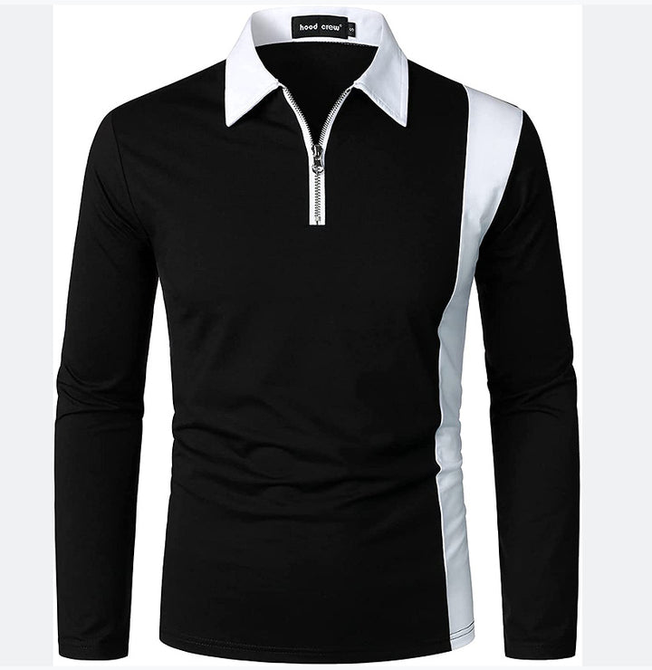 Herren Langarm Poloshirt mit modernem Reißverschluss und kontrastierenden Einsätzen Echoarchiv