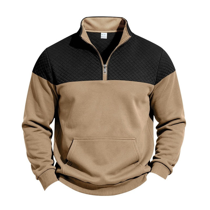Herren Stehkragen-Sweatshirt mit Halbzip, gesteppter Schulterpasse und Kängurutasche Echoarchiv