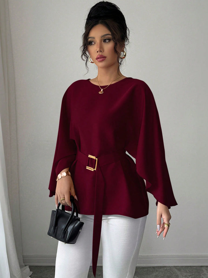 Damen Elegante Chiffon-Tunika mit Cape-Ärmeln und Taillengürtel Echo Archiv