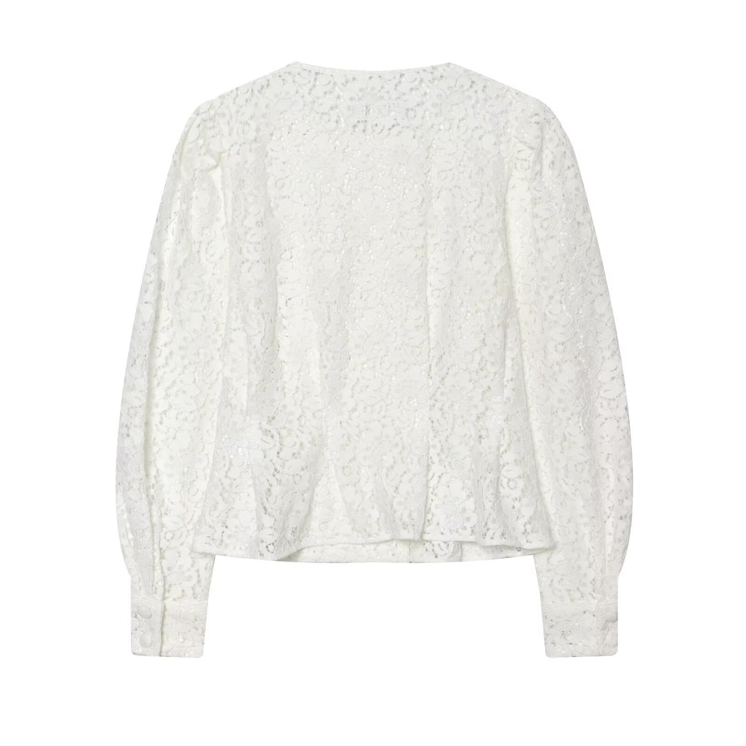Damen Spitzenjacke mit zarter Blumen-Spitze, dekorativer Knopfleiste und ballonärmeln Echo Archiv