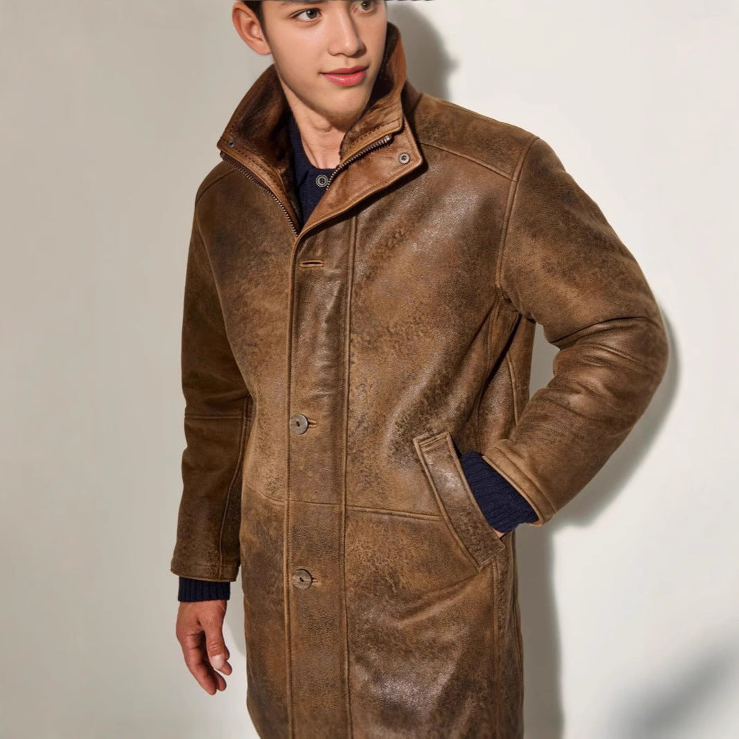 Herren elegante Lammlederjacke mit gefüttertem Kragen und diversen Taschen Echoarchiv