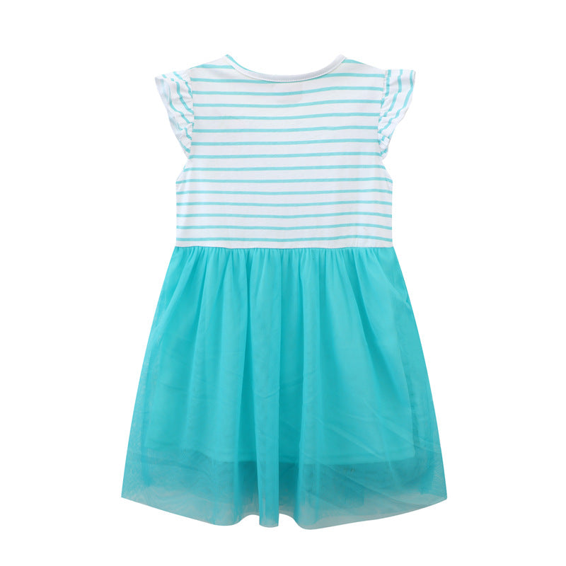 Mädchen Tüllkleid mit buntem Einhorn-Motiv und gestreiftem Oberteil Echo Archiv