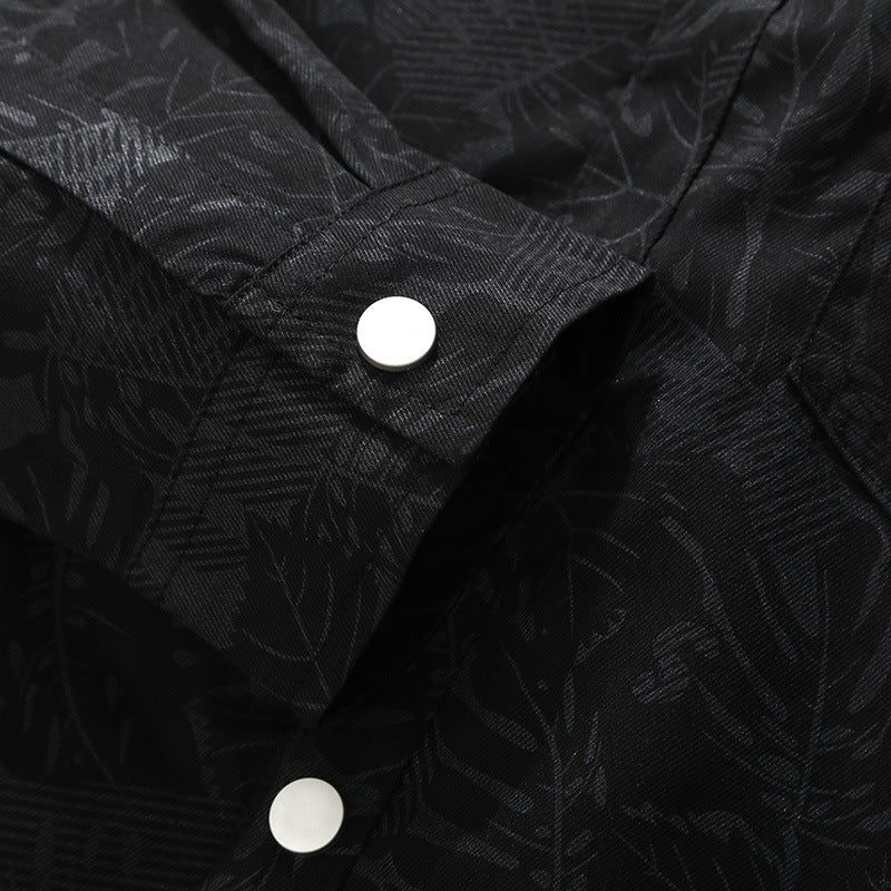 Herren Leichte Overshirt‑Hemdjacke mit botanischem Allover‑Print, Druckknopffront & Brusttasche Echoarchiv