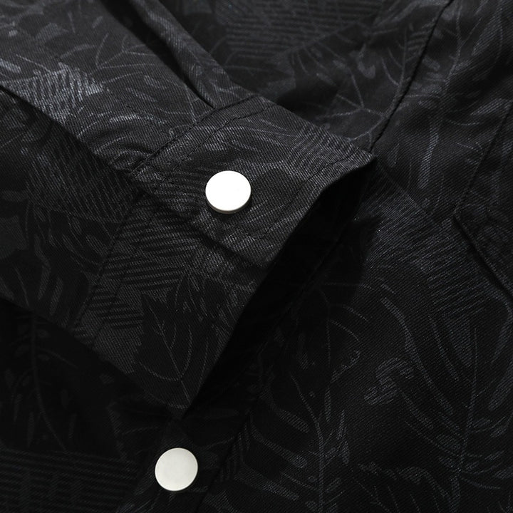 Herren Leichte Overshirt‑Hemdjacke mit botanischem Allover‑Print, Druckknopffront & Brusttasche Echoarchiv