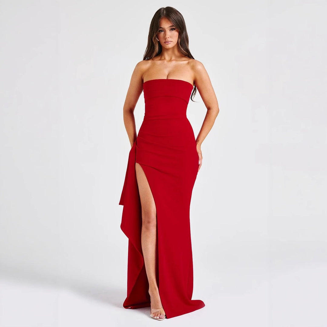 Damen Elegantes trägerloses Abendkleid mit asymmetrischem Schlitz Echo Archiv