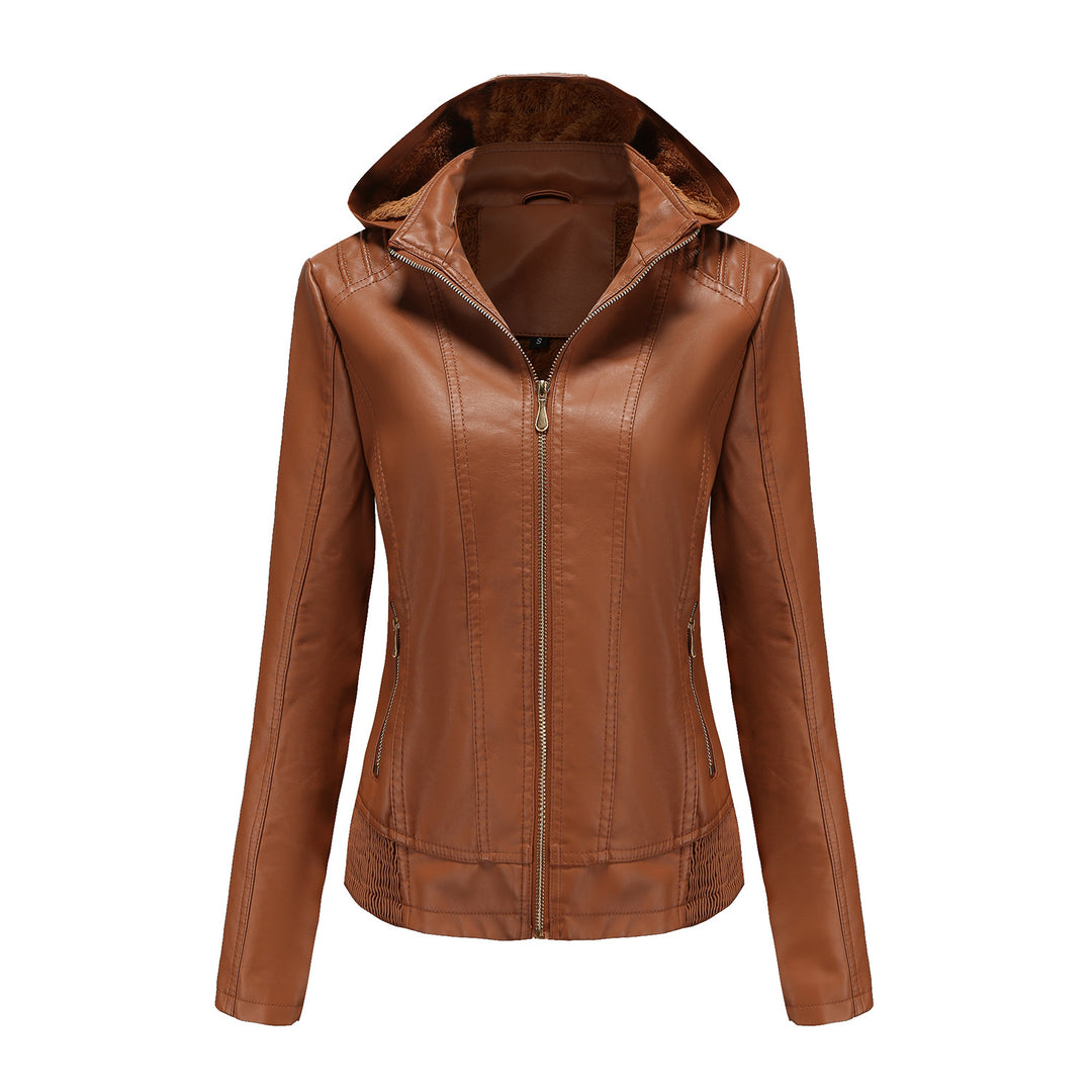 Damen nan taillierte Kunstlederjacke mit Kapuze, wattiertem Innenfutter und verdeckten Reißverschlusstaschen Echo Archiv