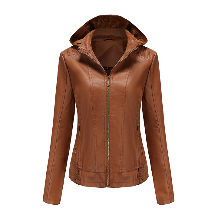 Damen nan taillierte Kunstlederjacke mit Kapuze, wattiertem Innenfutter und verdeckten Reißverschlusstaschen Echo Archiv