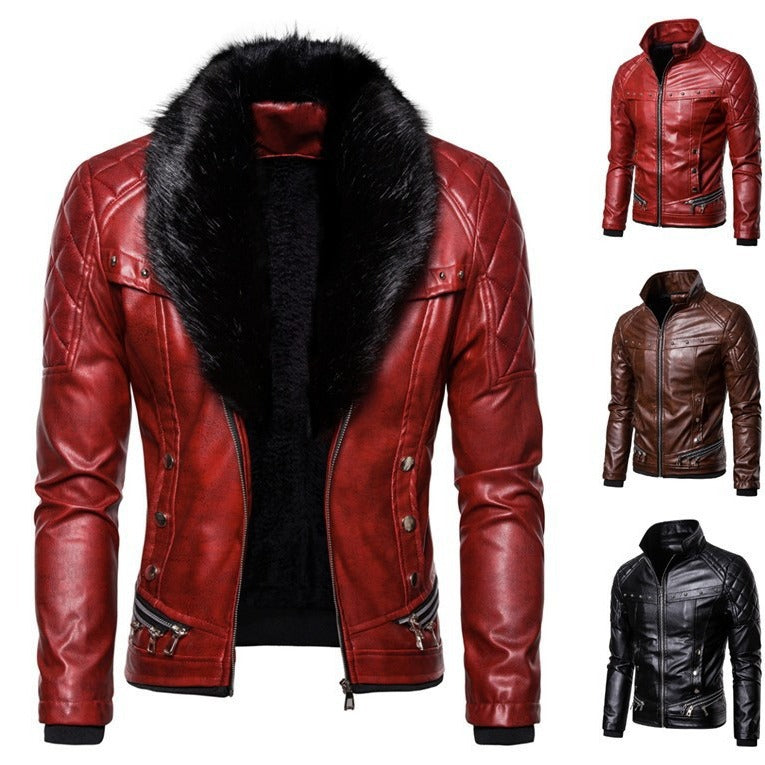 Herren Bikerjacke mit Kunstfellkragen und gesteppten Details Echoarchiv