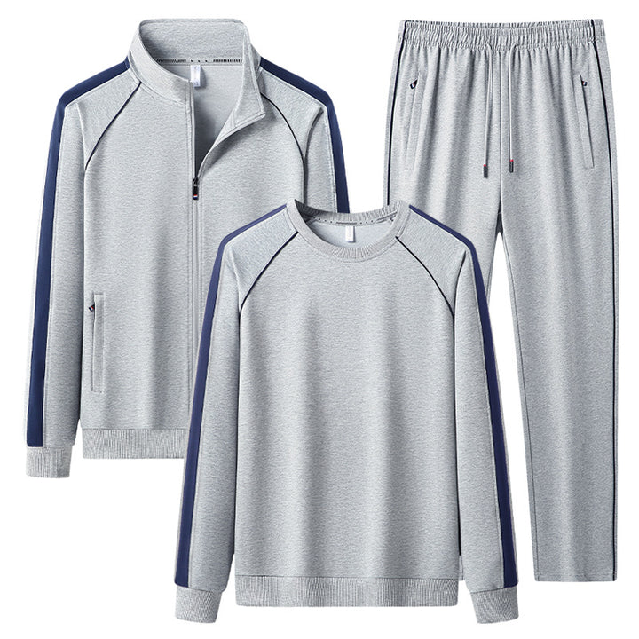 Herren Dreiteiliges Freizeit-Trainingsanzug-Set aus weichem French-Terry mit Reißverschlussjacke, Rundhals-Sweatshirt & Kordel-Jogginghose Echoarchiv
