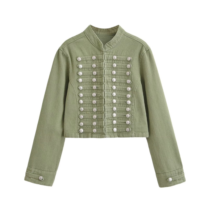 Damen Jeansjacke im Military-Stil mit Stehkragen und dekorativen Zierknopfleisten Echo Archiv