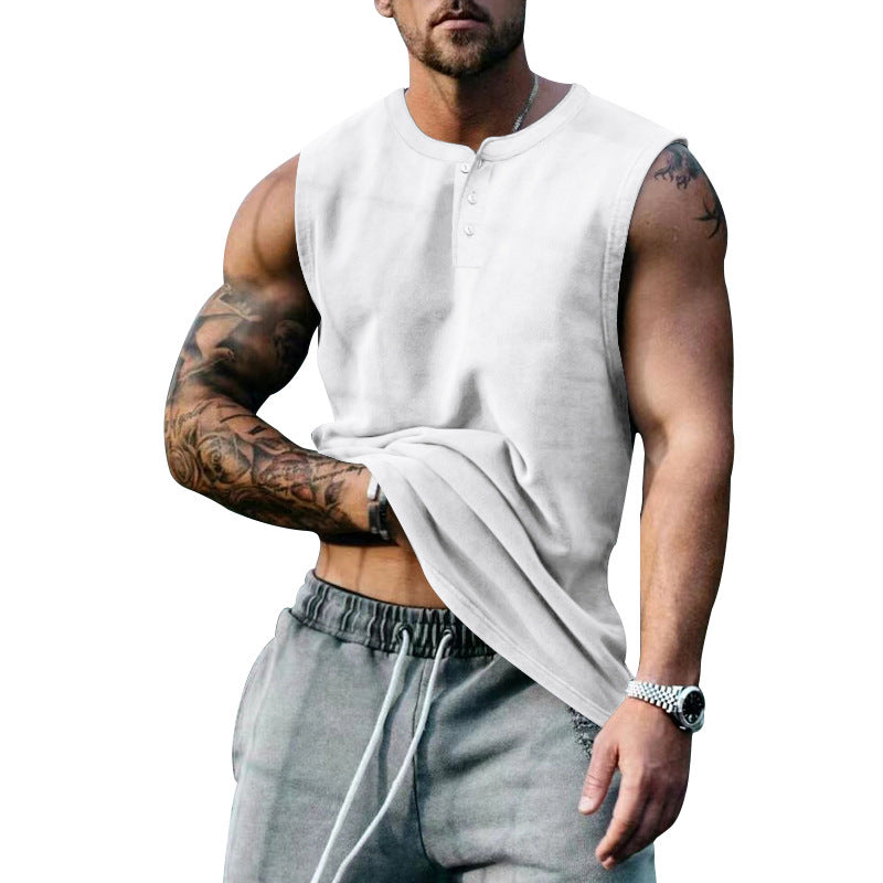 Herren ärmelloses Henley-Tanktop aus weichem Baumwollmix mit Knopfleiste Echoarchiv