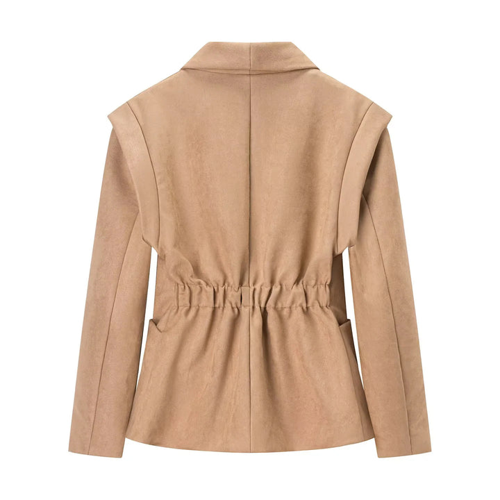 Damen nan eleganter Velours‑Optik Blazer mit tiefem Schalkragen Ein‑Knopf‑Verschluss und großen aufgesetzten Taschen Echo Archiv