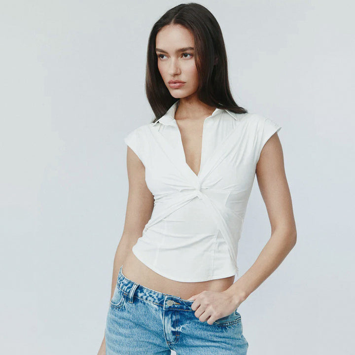 Damen elegante Kurzarmbluse mit knotenförmigem Design Echo Archiv