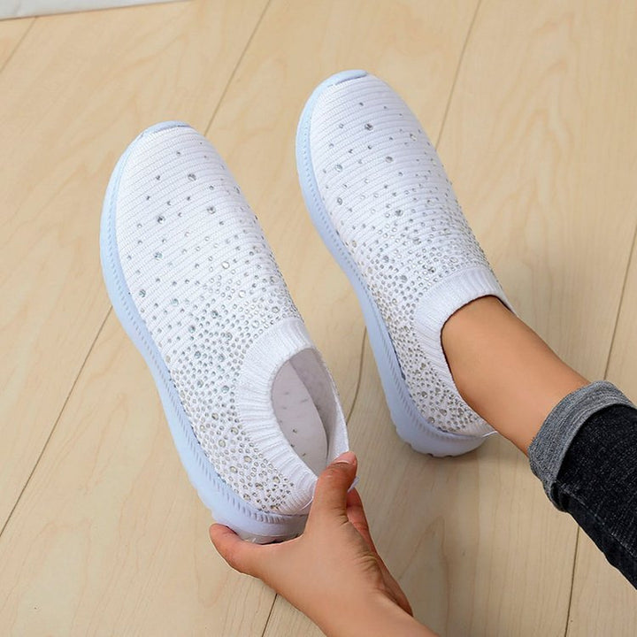 Damen Strick-Slip-On-Sneaker mit elastischem Schaft und Ziersteinen Echo Archiv