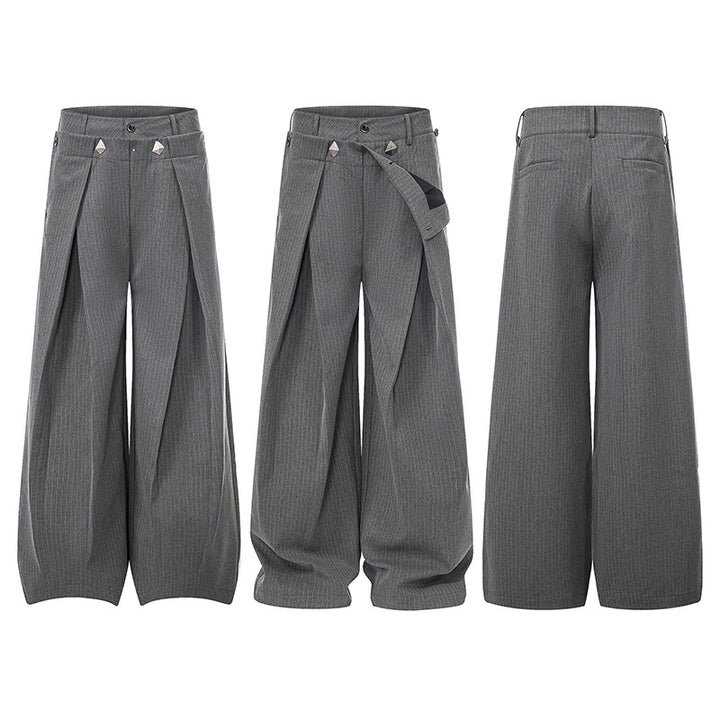 Damen Weite High-Waist Culotte-Hose mit markanter Faltenlegung und Zierknopf-Details Echoarchiv