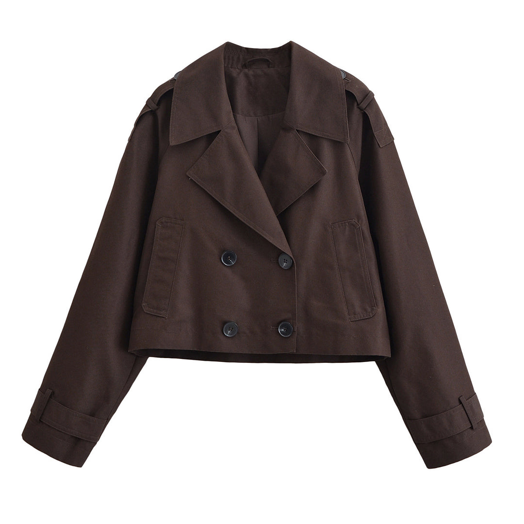 Damen Cropped Manteljacke im Trenchstil mit doppelreihiger Knopfleiste und Schulterklappen Echo Archiv