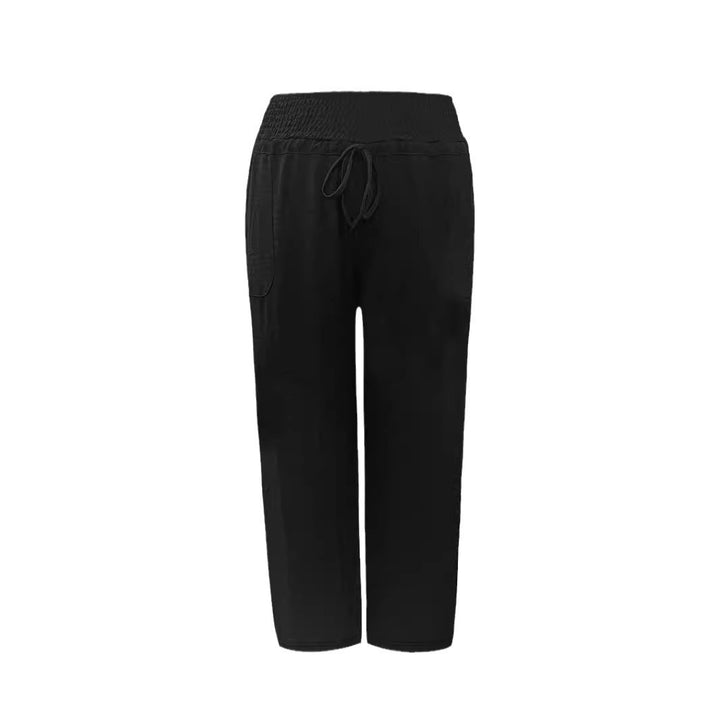 Damen Weite Leinenoptik‑Palazzohose mit hohem Smokbund, Kordelzug und Seitentaschen – Avélisse