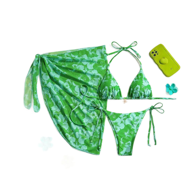 Damen Triangel-Bikini-Set mit verstellbaren Trägern und Wickeltuch Echo Archiv