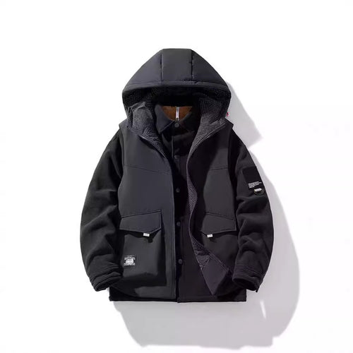Herren Wärmende Outdoor-Kapuzenjacke mit Fleece-Innenlayer und Multifunktionstaschen – Taviero