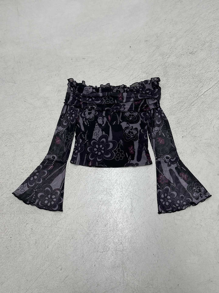 Damen Off-Shoulder Bluse mit eleganten Rüschendetails und weiten Ärmeln Echo Archiv