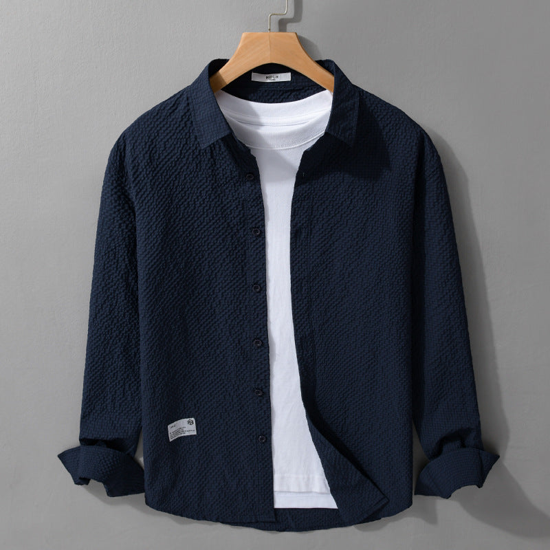 Herren Struktur-Leichthemd im Layering-Style mit Crinkle-Optik und gerundetem Saum Echoarchiv