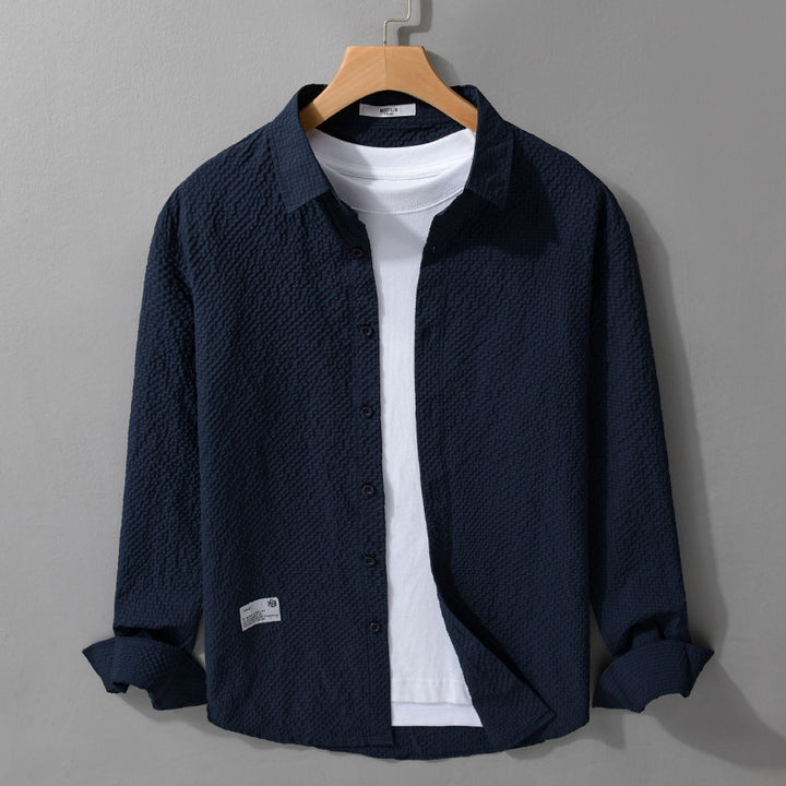 Herren Struktur-Leichthemd im Layering-Style mit Crinkle-Optik und gerundetem Saum Echoarchiv