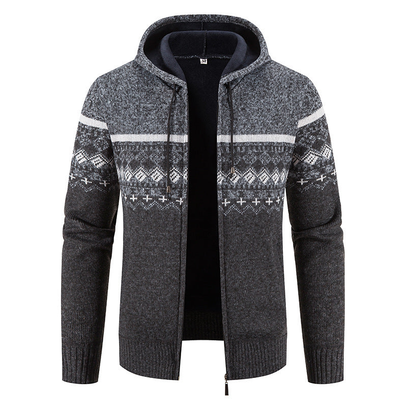 Herren nan gefütterte Strick-Zipjacke im Norwegerstil mit Kapuze und Thermofleece Echo Archiv