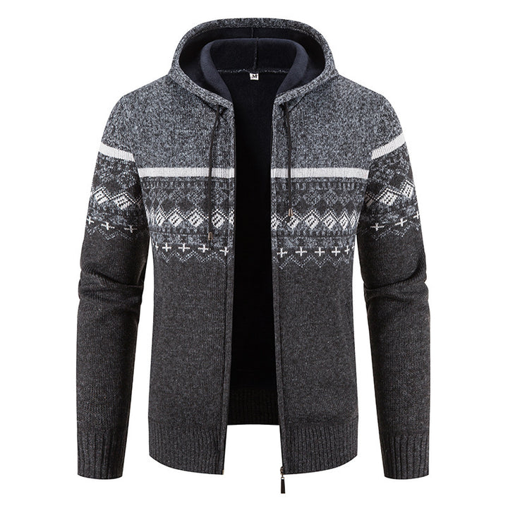 Herren nan gefütterte Strick-Zipjacke im Norwegerstil mit Kapuze und Thermofleece Echo Archiv