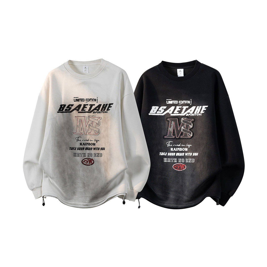 Herren Oversize Sweatshirt mit Allover-Print, Rundhalsausschnitt & Tunnelzugsaum Echoarchiv