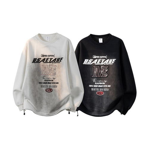 Herren Oversize Sweatshirt mit Allover-Print, Rundhalsausschnitt & Tunnelzugsaum Echoarchiv