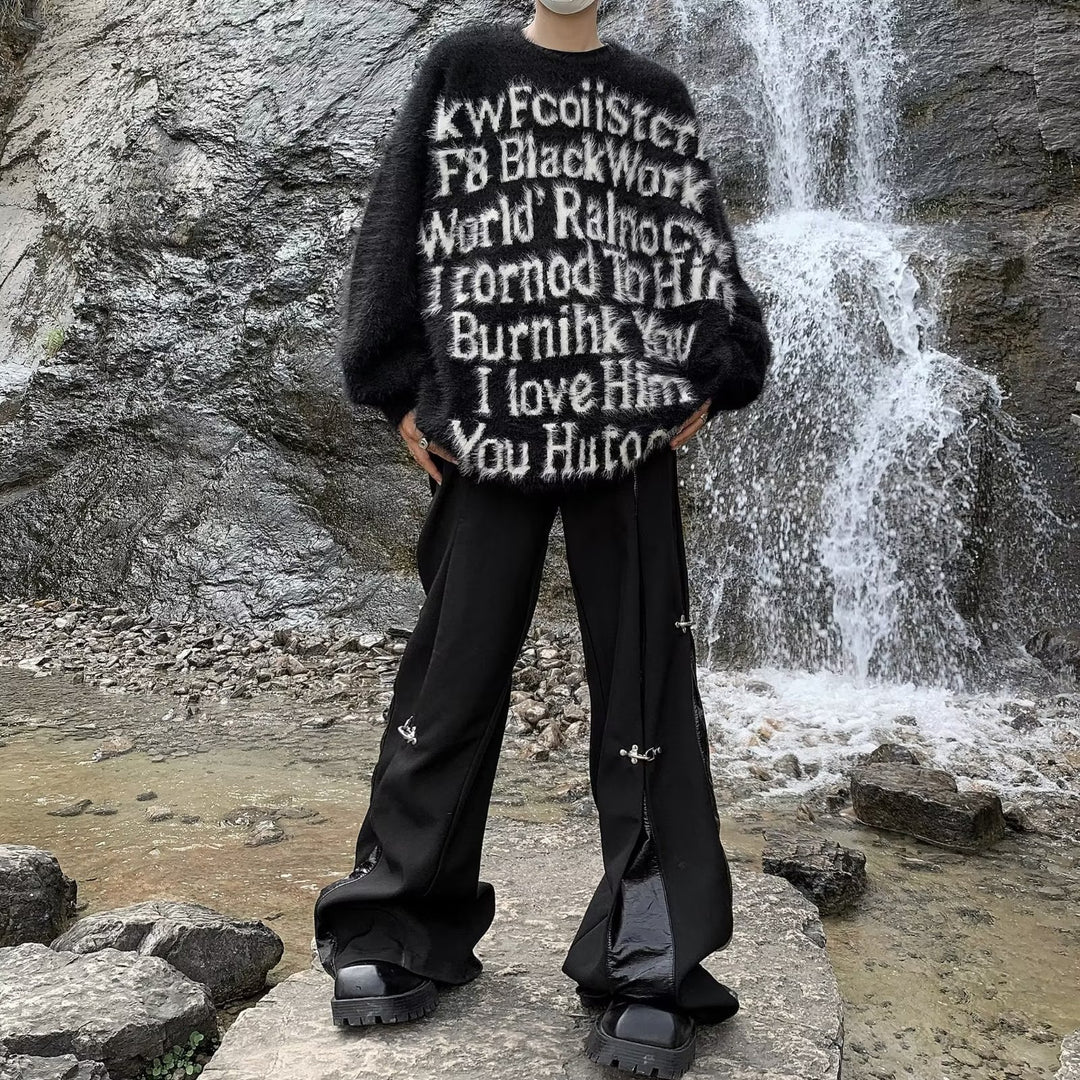 Unisex Oversized Strickpullover mit kreativem Schriftzug und gemütlichem Schnitt Echoarchiv