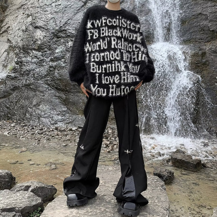 Unisex Oversized Strickpullover mit kreativem Schriftzug und gemütlichem Schnitt Echoarchiv