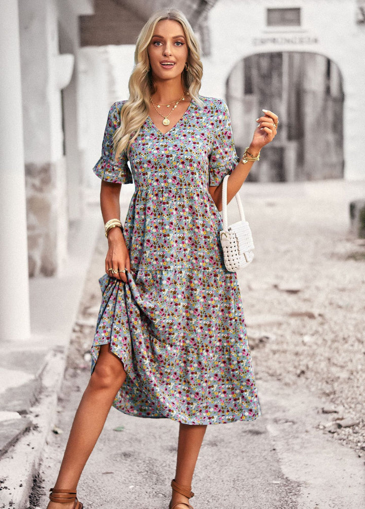 Damen Midikleid mit floralem Muster und A-Linien-Schnitt Echo Archiv