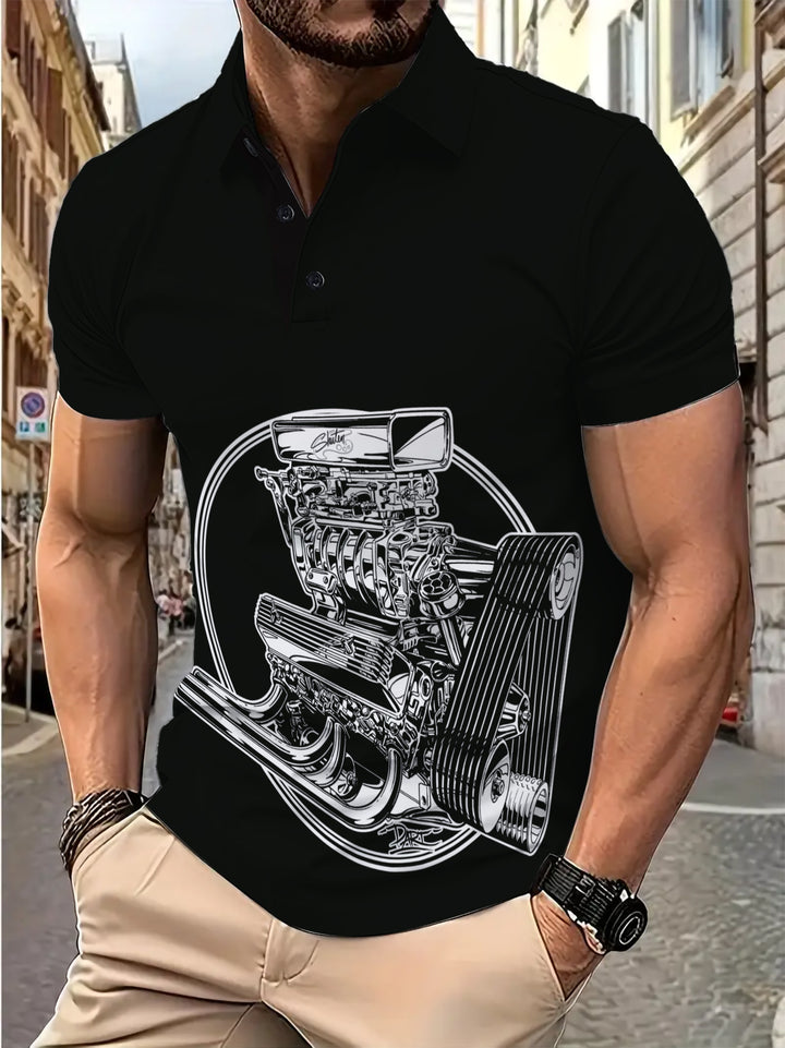 Herren Poloshirt mit exklusivem Grafikdesign und modernen Schnittelementen Echoarchiv
