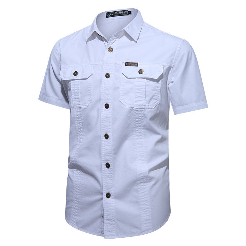 Men's short-sleeve utility shirt with dual flap chest pockets and reinforced stitching – Arvello