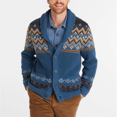 Herren Strickjacke mit traditionellem Norweger-Muster und großen Taschen Echoarchiv