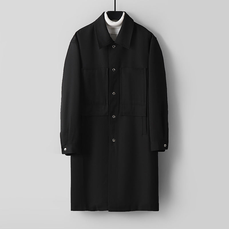 Herren Longline-Mantel mit Hemdkragen und aufgesetzten Taschen Echoarchiv
