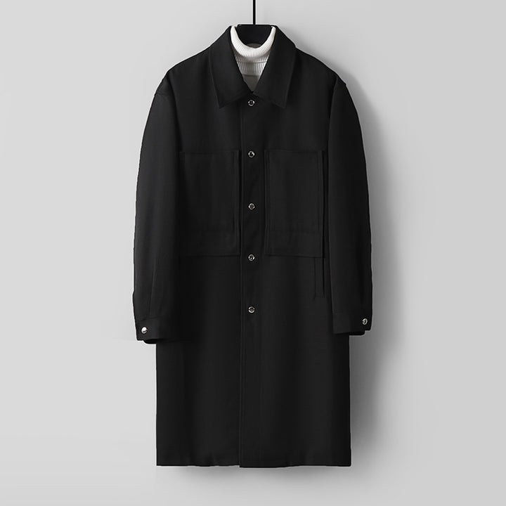 Herren Longline-Mantel mit Hemdkragen und aufgesetzten Taschen Echoarchiv