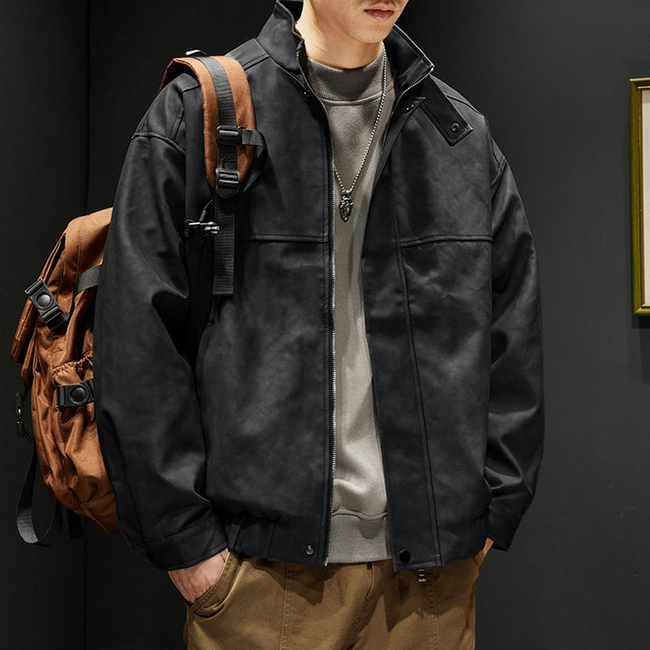 Herren elegante Kunstlederjacke mit praktischem Kragen Echoarchiv