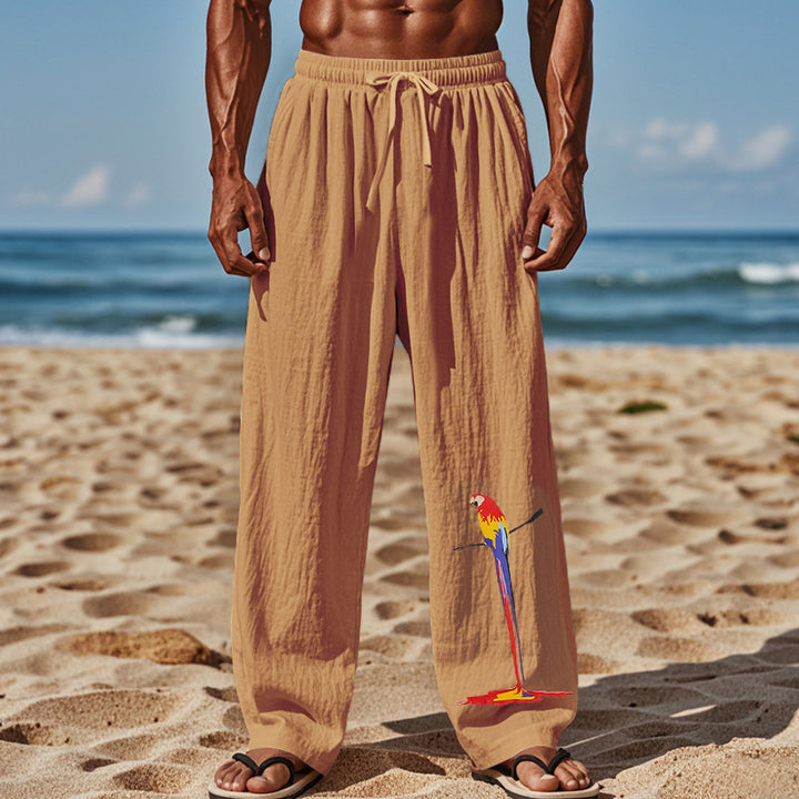 Herren luftige Strandhose mit buntem Papageien-Design Echoarchiv