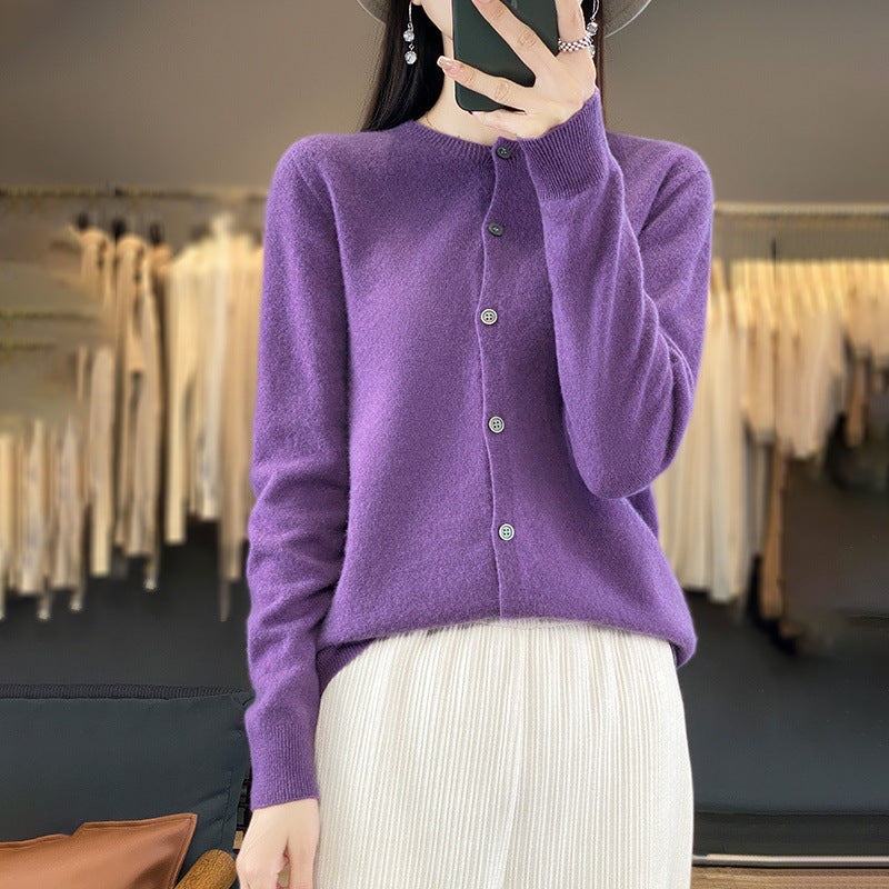 Damen Leichter Feinstrick-Cardigan mit Kaschmir‑Optik, Rundhalsausschnitt und verdeckter Knopfleiste Echoarchiv