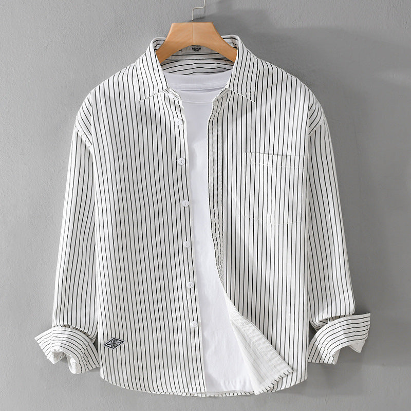 Herren Vertikalgestreiftes Relaxed-Fit Hemdjacken-Overshirt aus leichtem Baumwollmix Echoarchiv