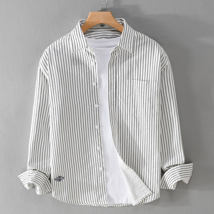 Herren Vertikalgestreiftes Relaxed-Fit Hemdjacken-Overshirt aus leichtem Baumwollmix Echoarchiv