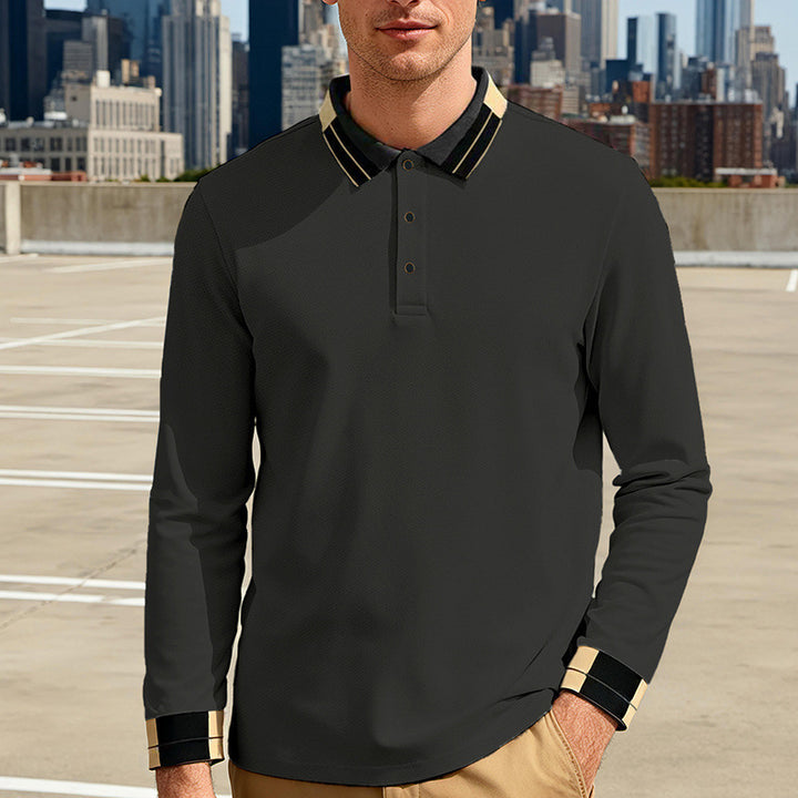 Herren nan langärmeliges Poloshirt mit Kontrastkragen und gerippten Manschetten Echo Archiv