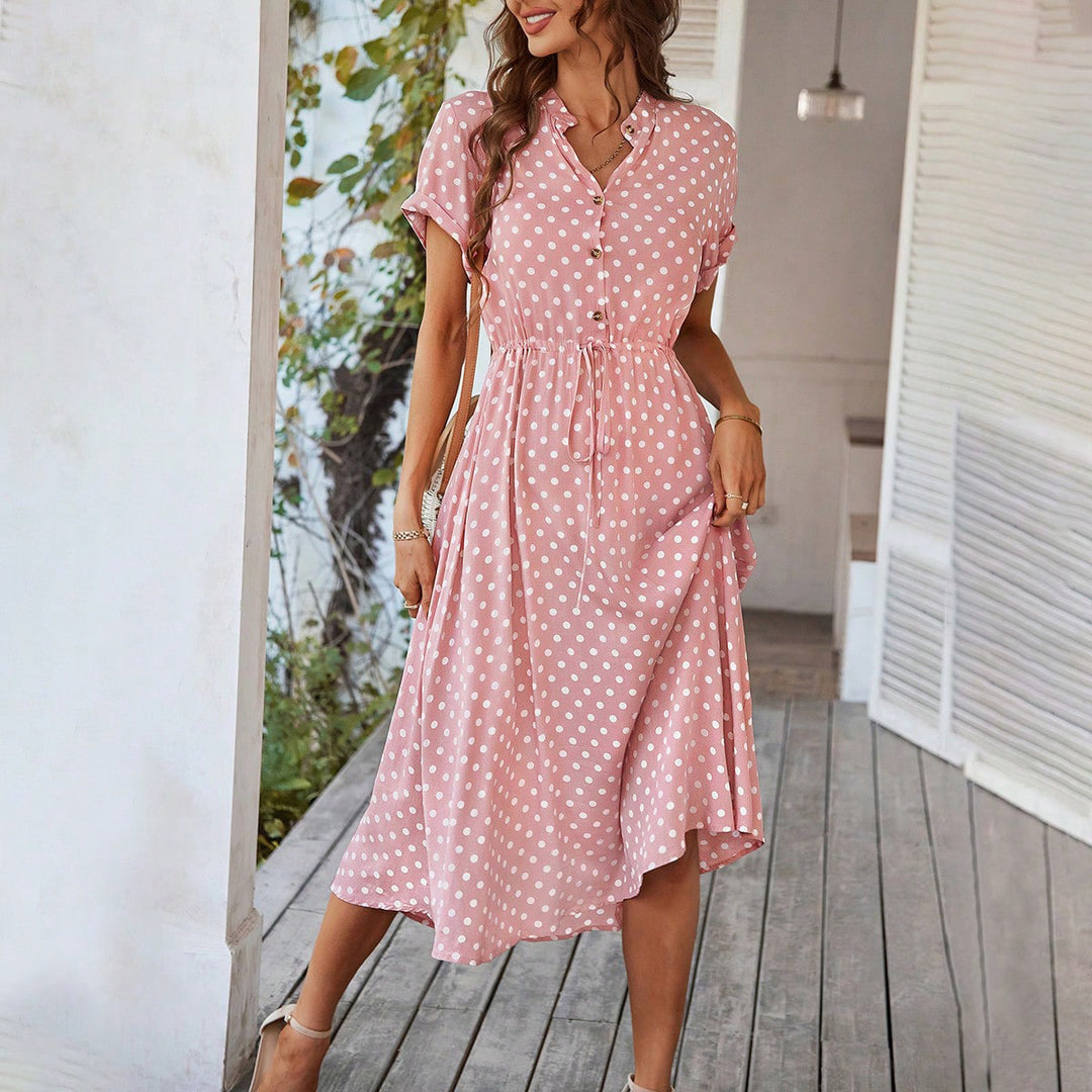 Damen Elegantes Hemdblusenkleid mit tailliertem Design und Polka-Dots Echo Archiv