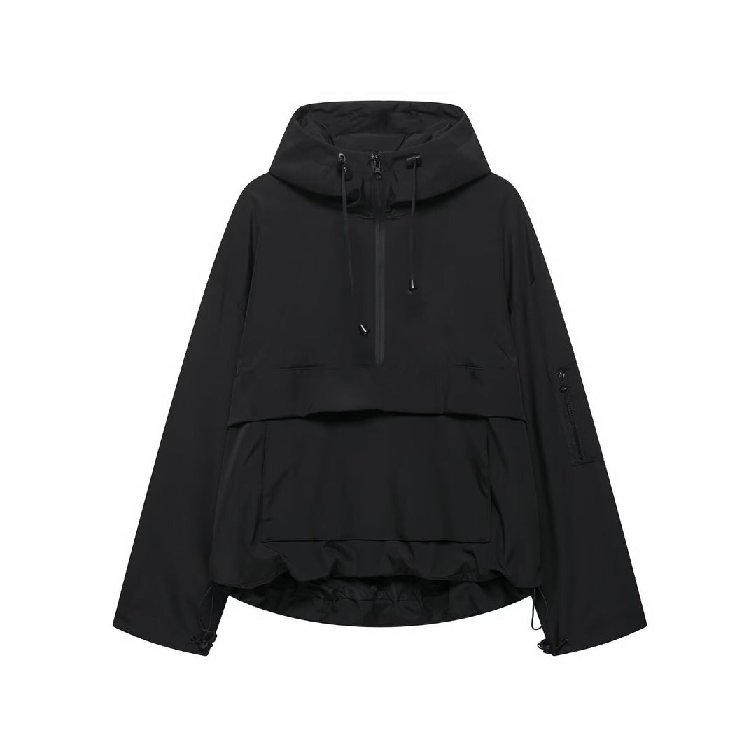 Damen nan winddichter Oversize Anorak mit Halbzip, Kängurutasche und verstellbarer Kapuze Echo Archiv