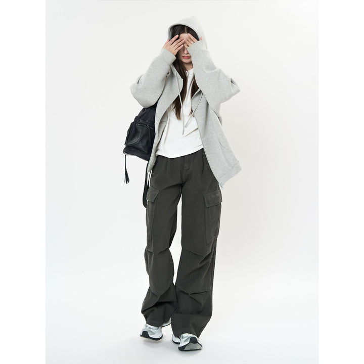 Damen Weite High‑Waist Cargo‑Palazzo‑Hose mit großen Klappentaschen Echoarchiv
