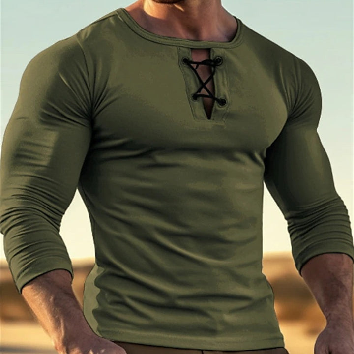 Herren Langarmshirt mit dekorativem Schnürverschluss Echoarchiv